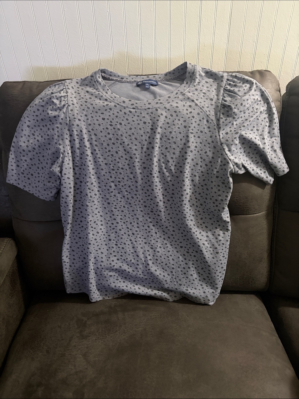 Democracy Gray Tee with Charcoal Dot Print